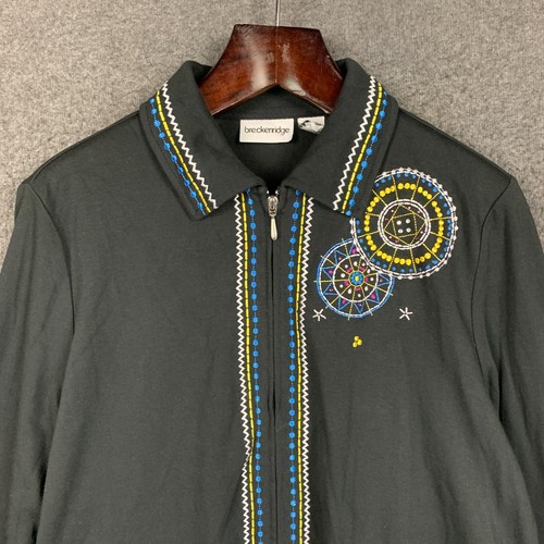 Breckenridge Womens Jacket XL NWT Black Full Zip Light Floral Embellished Boho - Picture 4 of 12