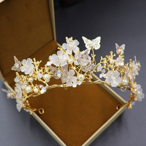 Baroque Style Crowns Shinning Headband Princess Hollow Butterfly Bride Crown - Picture 3 of 11