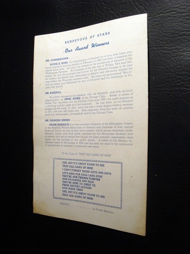 1970 Diamond Dinner Menu w/Autographs, Aaron, Burdette, Matthews, Pafko. & Other - Picture 3 of 3