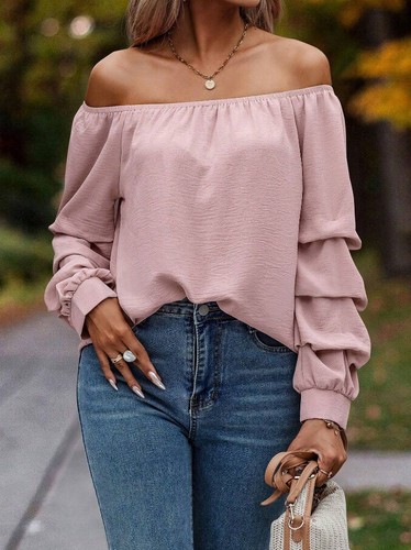 Ladies Elasticated Bardot Off Shoulder Blouse Ruched Tops Summer Tee Shirts 6-20 - Picture 6 of 18