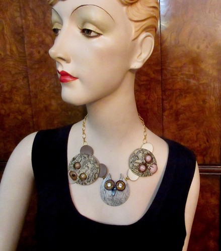 Cilea Paris Bär Affe Eule Halskette Resin Statement signiert selten --Top! - Bild 11 von 12