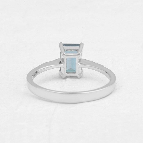 14k White Gold Natural London Blue Topaz and Diamonds Solitaire Engagement Ring - Picture 6 of 7