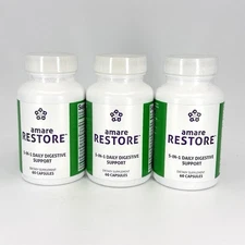 Amare Restore 5-in-1 Daily Digestive Support 60 Caps 3 Pack Best By 10/2025
