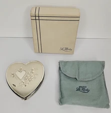 Vtg Sterling Silver La Mode Heart Compact Powder Puff Net & Mirror in Box Bag