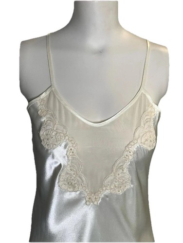 VTG Victoria's Secret Gold Label Satin Lace Slip Dress M Ivory Chiffon Nightgown - Picture 5 of 7