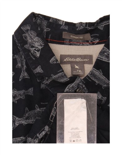 EDDIE BAUER Mens Classic Fit Short Sleeve Shirt XL Navy Blue Animal Print CJ12 - Picture 3 of 3