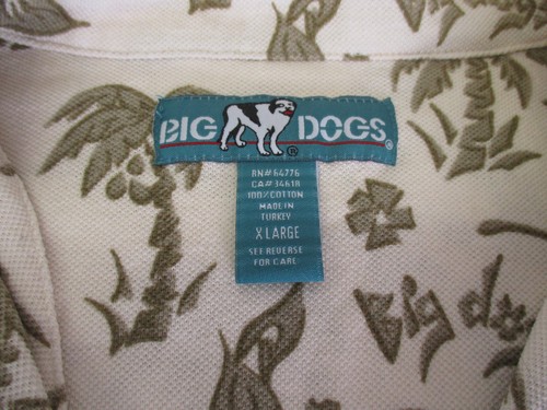 Vintage Big Dogs Shirt Mens XLarge White/Green Button Down Hawaiian 100% Cotton - Picture 3 of 7