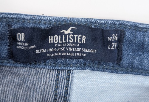 Jeans donna Hollister blu color block vita alta vintage dritto taglia 24x27 - Foto 6 di 7