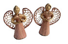 2 Vintage Straw Angel Figurines Decor Christmas Holiday Wicker Pink 3"