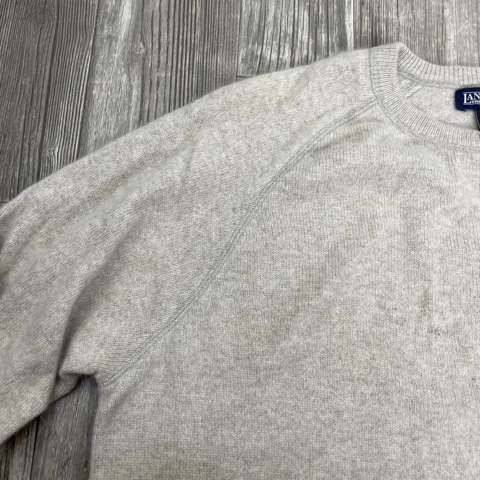 Vtg Lands' End Cashmere Sweater Mens L Oatmeal Soft Ribbed Cuff Hem - Image 2 of 4