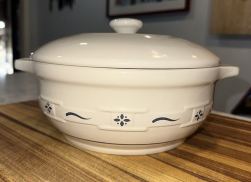 Cazuela cubierta azul Longaberger Pottery Woven Traditions asas 9 1/2" - Imagen 1 de 8