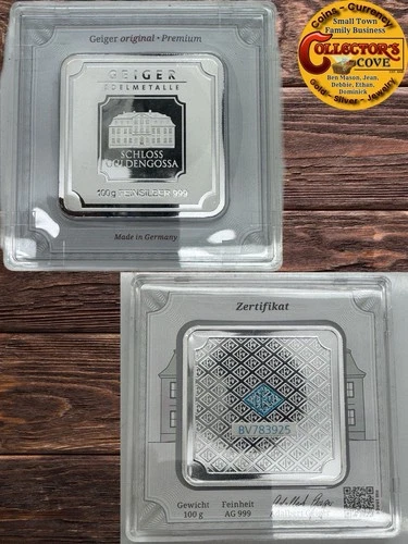 Geiger Edelmetalle Security Line 100 gram .999 Fine Silver - In Assay Bar Ingot