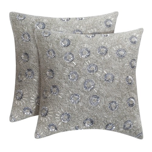 Housse de coussin décorative en perles argentées fait main par Skilled Artis... - Photo 2/5