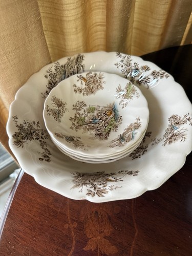 PASTORALE Toile de Jouy by JOHNSON BROS Brown Tan FRUIT SALAD Bowl 5 PCS SET - Picture 7 of 7