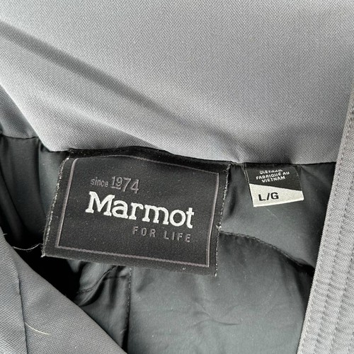 MARMOT Gray Chelsea Parka Coat Women's Size Large 700 Down Fill Fur Hood Trim - Picture 7 of 7