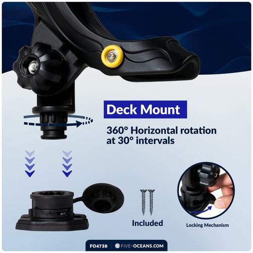 Fishing Rod Holder, with Sealed Deck Mount Base, Black, High-Impact Nylon, Large - Picture 5 of 8