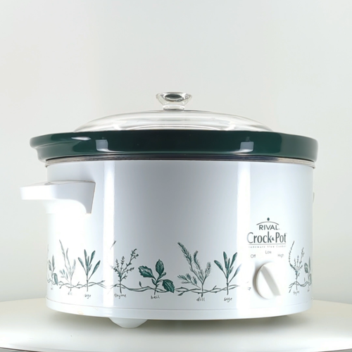 Rival Crock-Pot 3355 Slow Cooker 5 Qt Green Herb Floral USA Vintage Works - Video 1 of 1