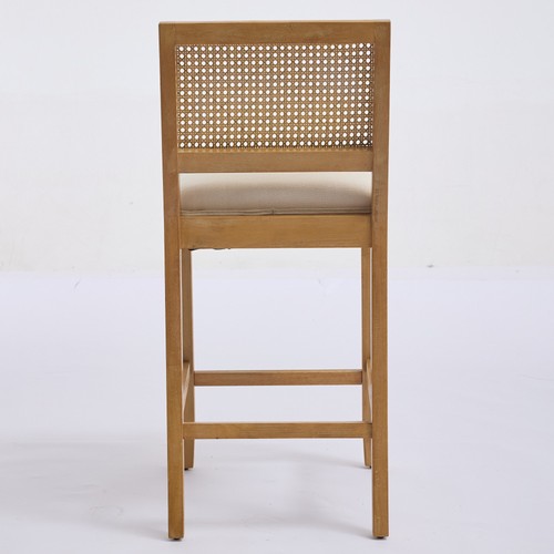 Set of 2 27.9" H Linen Fabric Barstools Solid Wood Rattan-Back Bar Chairs Beige - Picture 7 of 23