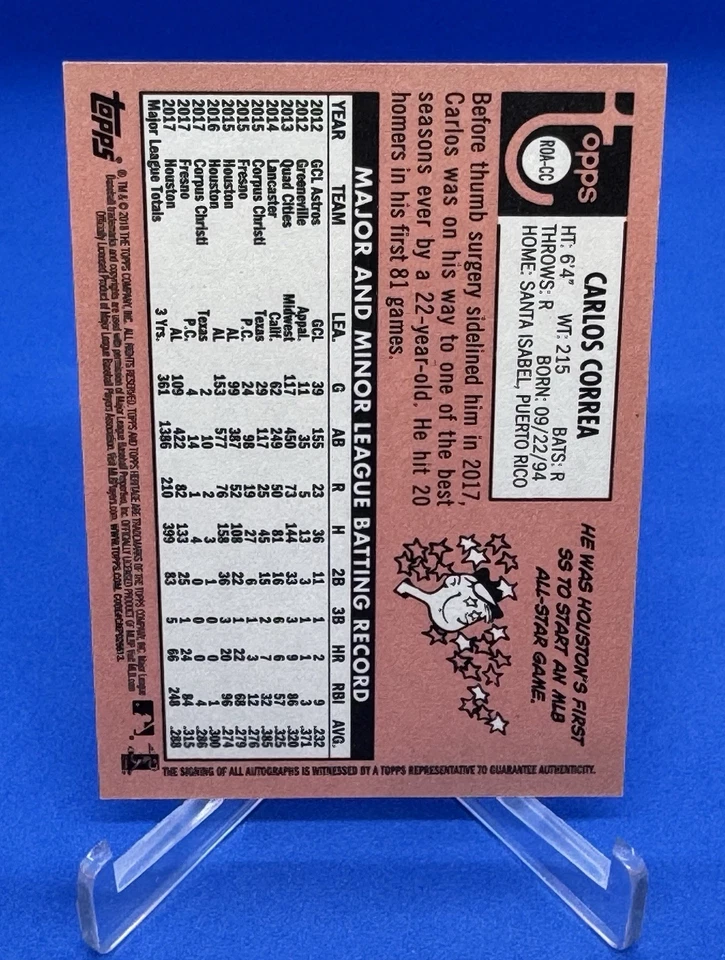 2018 Topps Heritage Carlos Correa Real One Autographs Auto - Image 2 of 2