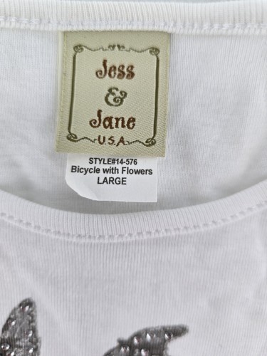 Jess & Jane Mineral Wash Long Sleeve Tee Bicycle Flower Boho Lagenlook Sz L - Picture 4 of 8