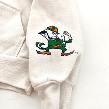vintage kid's Notre Dame white hoodie fighting Irish graphic sleeve logo small