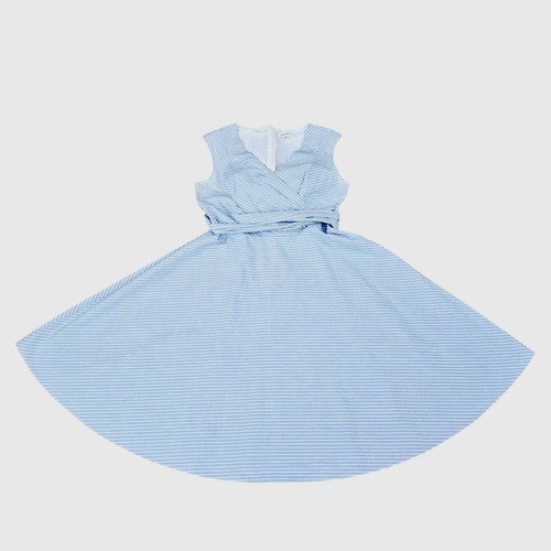 Vestido de algodón Calvin Klein para mujer 10 sin mangas envolvente sintético azul blanco a rayas cuello en V - Imagen 1 de 21