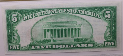 1929 $5., moneda nacional., St. Johnsbury, Vermont., graduación profesional CU-64., #SGNB008 - Imagen 3 de 4