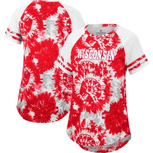 Women's Colosseum Red/White Wisconsin Badgers Annie Oversized Tie-Dye Raglan