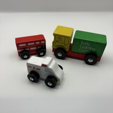 Wooden Train Track Bus Lorry Ambulance Set Chunky Wheels