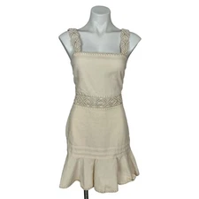 Jonathan Simkhai Flora Chantilly Macrame Embellished Square Neck Mini Dress Sz 4