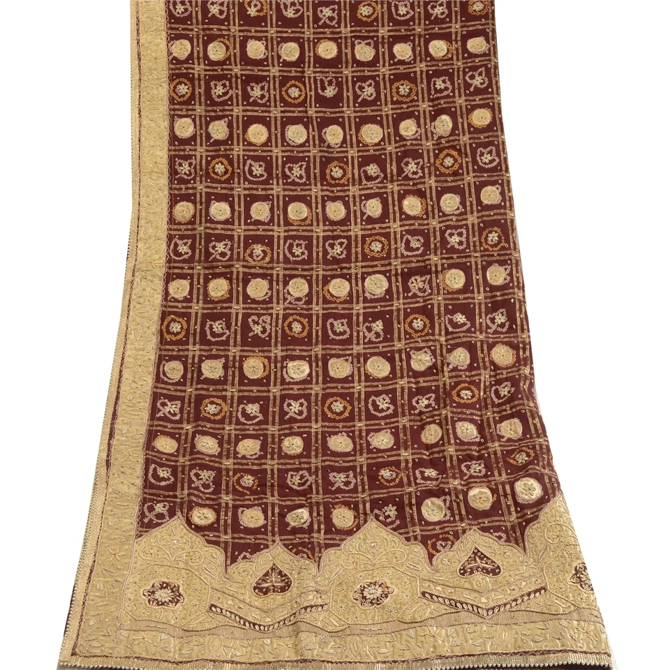 Estola Bandhani Zari Gujrat Sanskriti Vintage Rojo Dupatta Algodón Puro Cuentas a Mano Foto 4 de 4