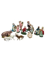 VTG PAPER MACHE NATIVITY ITALY 5" HOLY FAMILY KINGS ANIMALS SHEPHERDS ANGEL 14pc