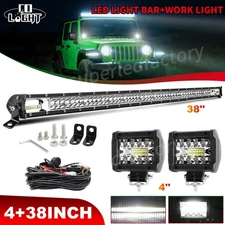 Dual Row 38" inch LED Light Bar combo + wire + 4" work Lamp UTV 4WD 39" Offroad