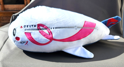 Delta Airlines Breast Cancer Research Plush Airplane 18" Super Soft VGC HTF! - Picture 1 of 4