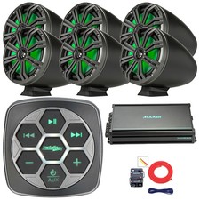 Metra Boat 3-Zone Controller, 6x 8" 300W Tower Speaker W/Grilles, Amplifier, Kit
