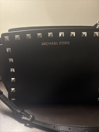 Michael KORS Selma Studded Leather Messenger Bag Crossbody Black - Picture 2 of 12
