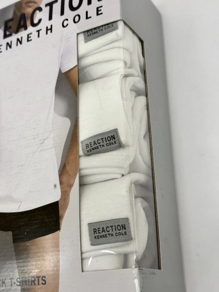 Paquete de 3 camisetas interiores Kenneth Cole blancas cuello redondo 100 % algodón transpirables L nuevas con etiquetas Foto 4 de 4