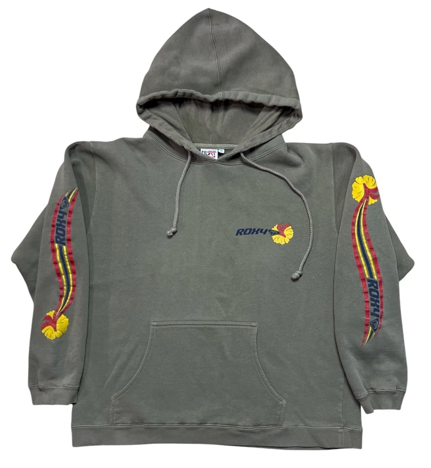 Sudadera con Capucha Floral Grunge Verde Quiksilver ROXY De Colección Para Mujer Y2K Mediana Foto 2 de 3