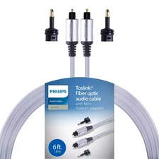 Philips Fiber Optic Audio Cable with Mini Toslink Adapters 6 ft