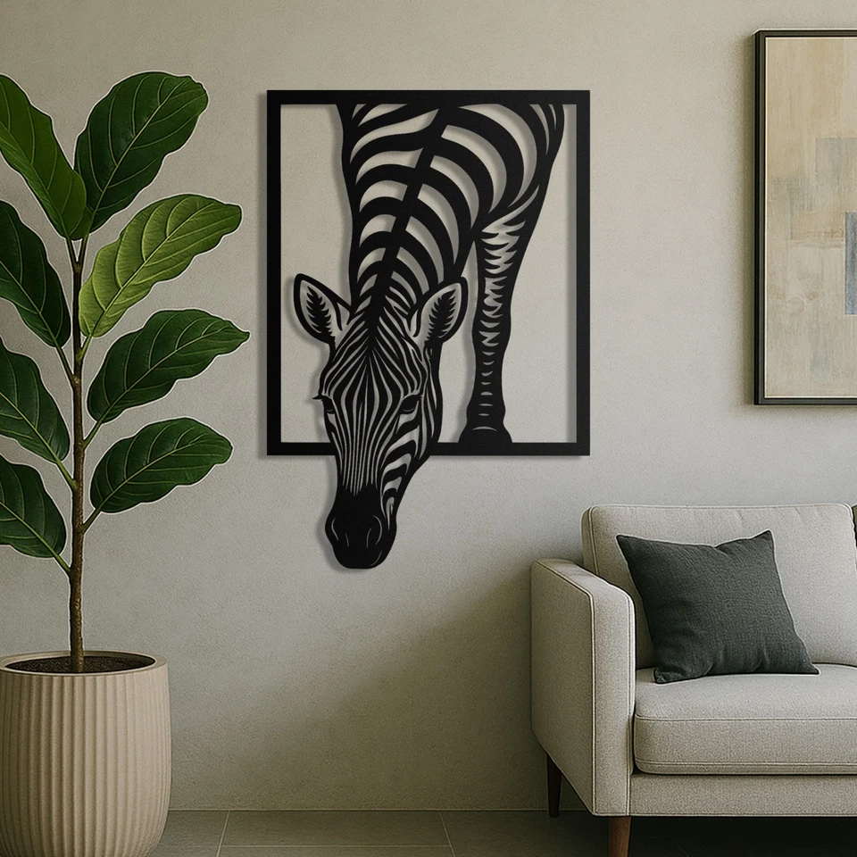 Металлическая зебра настенное искусство, 3D животное настенная скульптура, стильный большой сафари настенное искусство - Изображение 2 из 4