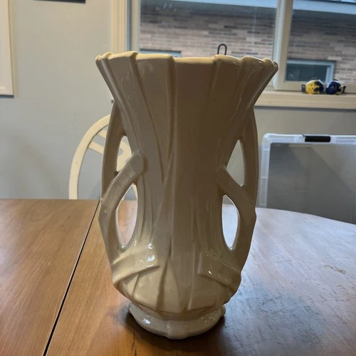 McCoy Strap Vase White From 1940’s No Chip Or Cracks Crazing Mild Outside