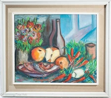 Stunning Nino Di Salvatore Expressionist Oil Painting Still Life Food & Flowers