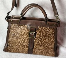 Rare Vintage Fossil Revival Giraffe Calf Hair Leather Large Satchel Briefcase 