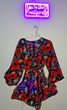 black floral long sleeve shorts romper size medium