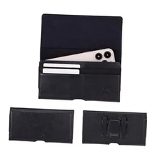 Genuine Cowhide Leather Phone Holster, Leather Pouch Case Up to 6.1" Black