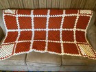 Vintage Hand Knitted Granny Square Afghan Throw Blanket  40”x60” Orange & White