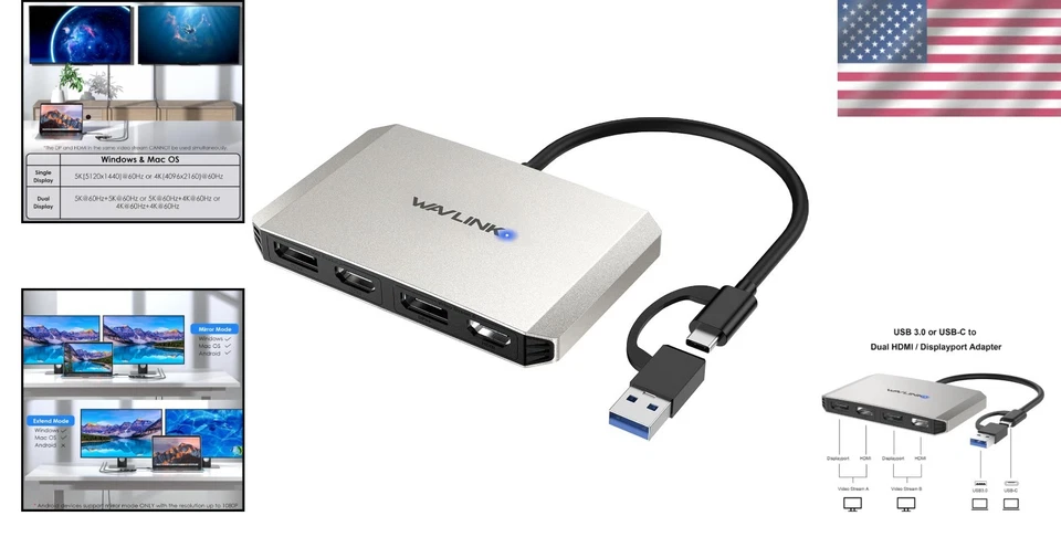 USB C & USB 3.0 Dual 4K Splitter with Hybrid Connectivity - Ideal for Workspaces - Image 2 of 4