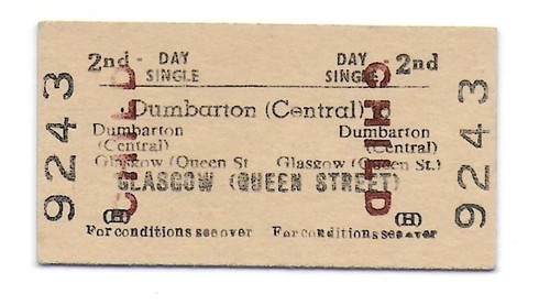 Eisenbahnticket BR Dumbarton Cent nach Glasgow Queen QS Kind Tag Single Edmondson