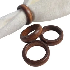 Set Of 4 Wooden Napkin Rings Farmhouse Country Primative Natural Wood Turned