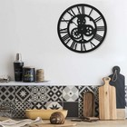 Black Acrylic Wall Clock (30 cm) Quartz Analog Large Dial Gear Design Round Face